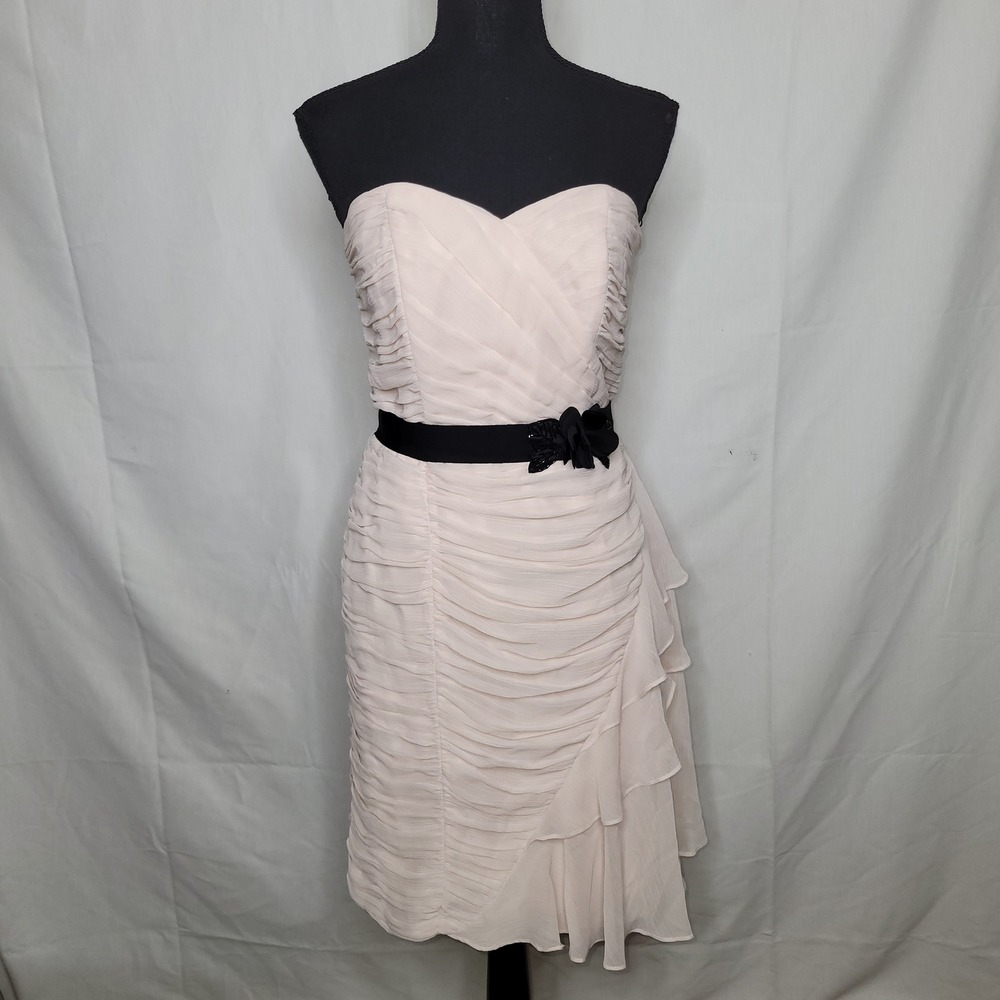DB Studio Blush Pink Ruched Strapless Cocktail Dress‎ Black Floral Belt